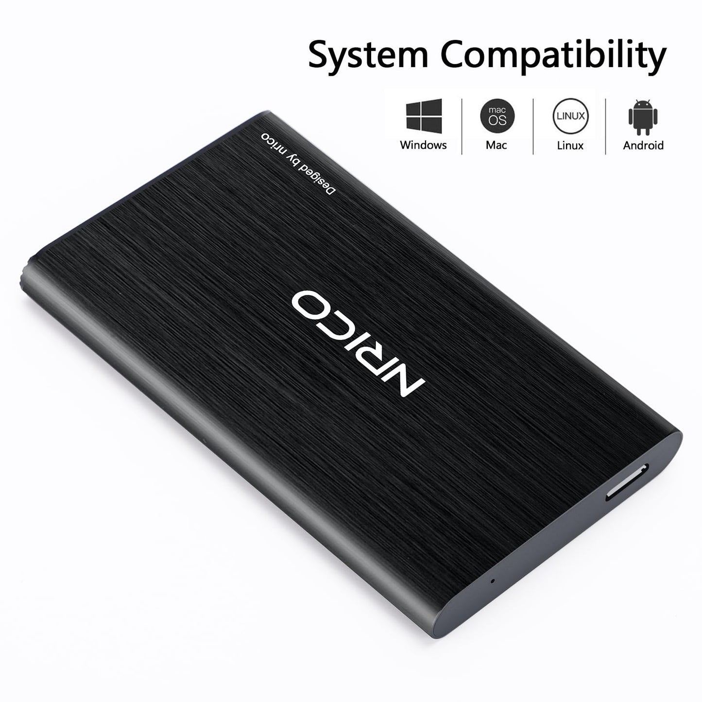 NRICO Ultra Slim 500GB Tragbare externe Festplatte USB3.0 HDD-Speicher kompatibel mit PC, Desktop, Laptop, Mac, PS4, Xbox One (Schwarz, 500 GB)
