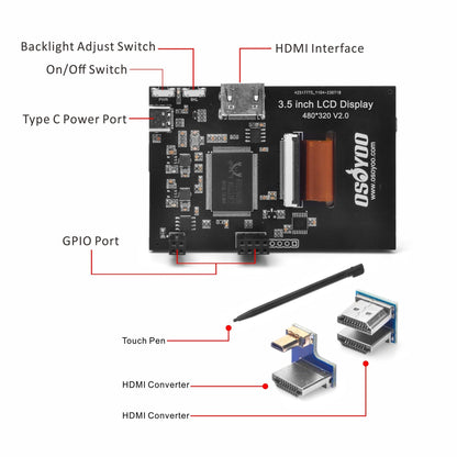 OSOYOO 3,5-Zoll-HDMI-LCD-Touchscreen-Monitor (TFT, 480 x 320 Pixel) für Raspberry Pi 5, 4, 3, Modell B, B+ und 2 mit Stift
