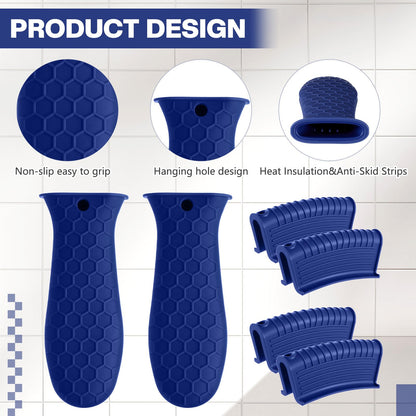 Patelai 8 Pcs Silicone Pot Holders Set Cast Iron Handle Cover Heat Resistant Pot Handle Covers Potholder Non Slip Reusable Pan Sleeve for Frying Pan Kitchen Supplies(Black)