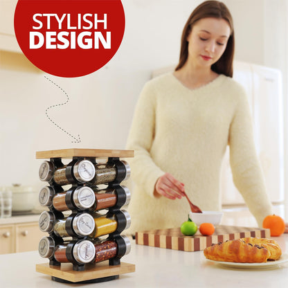 Orii 16-Jar Rotating Spice Rack with Spices Included - Pre-Filled Spice Racks with 5-Year Refill Program - Flavorful Spices
