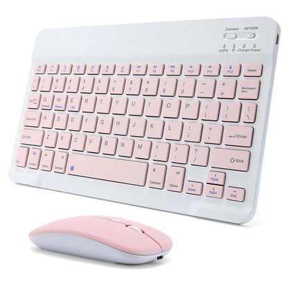 Wiederaufladbare Bluetooth-Tastatur und -Maus-Kombination für iPad, ultradünne, tragbare kabellose Maus-Tastatur für iPad Pro, Air, Mini, iPhone, Samsung Tablet, Handy, Android, iPadOS/iOS 13 und höher (Pink)