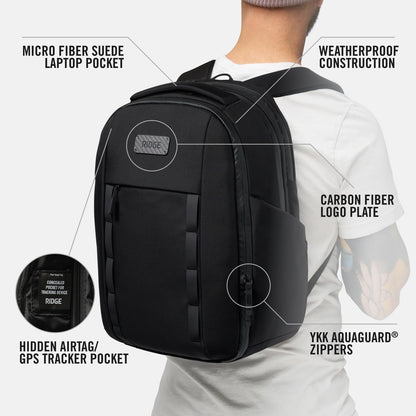 Ridge Commuter Pro Backpack - Weatherproof 840D Ballistic Nylon Laptop Bag, Fits 16" Laptop, Tech Organizer Travel Backpack (Royal Black)