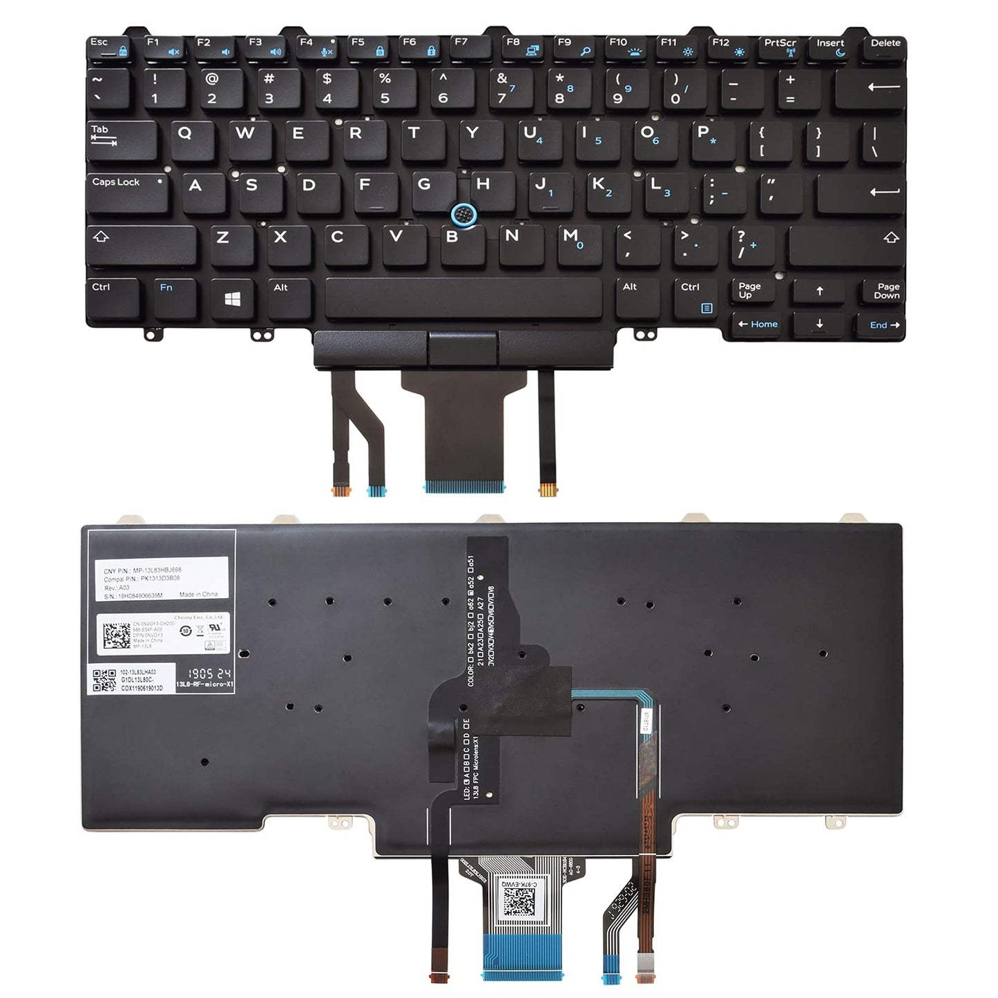 SUNMALL Tastatur mit Hintergrundbeleuchtung, kompatibel mit Dell Education (Latitude) E5450, E5470, E5480, E7450, P40G, E7470, E7480, Latitude 14, 5480, 5488, 5490, 5491, 7480, 7490 mit Mauszeiger (US-Layout)
