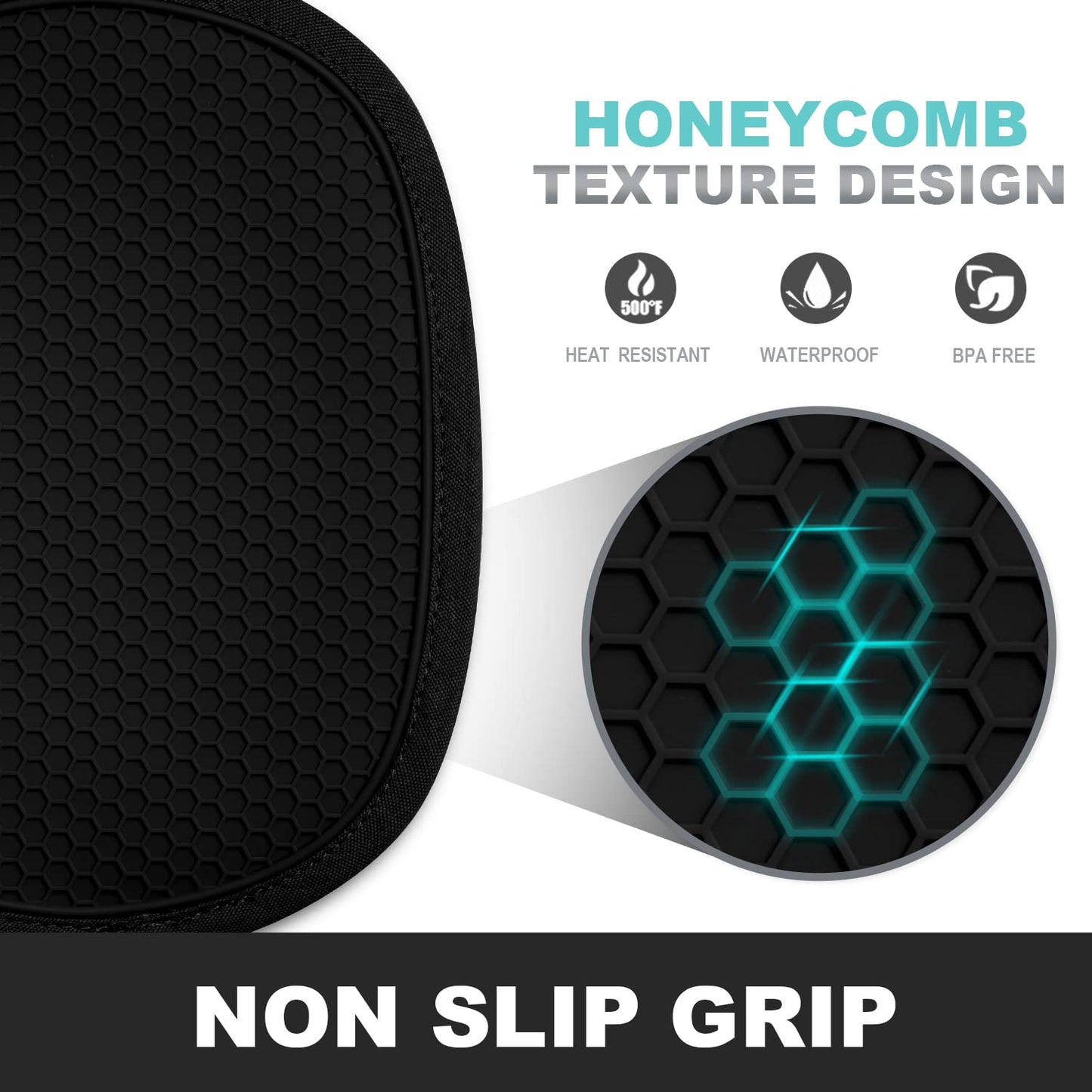 2-Pack Silicone Pot Holders for Kitchen Heat Resistant up to 500°F, Non-Slip Large Hot Pads with Pocket, Quilted Liner Trivets for Countertops Hot Pots and Pans (Gray)