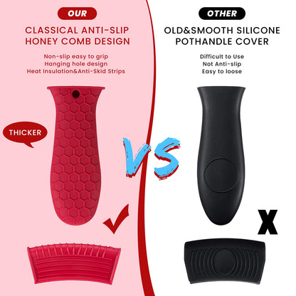 Patelai 8 Pcs Silicone Pot Holders Set Cast Iron Handle Cover Heat Resistant Pot Handle Covers Potholder Non Slip Reusable Pan Sleeve for Frying Pan Kitchen Supplies(Black)