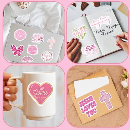 55 pinkfarbene christliche Aufkleber mit inspirierenden Bibelversen, wasserfest, ideal für Wasserflaschen, Laptops, Tagebücher und als Geschenk für Erwachsene und Frauen.