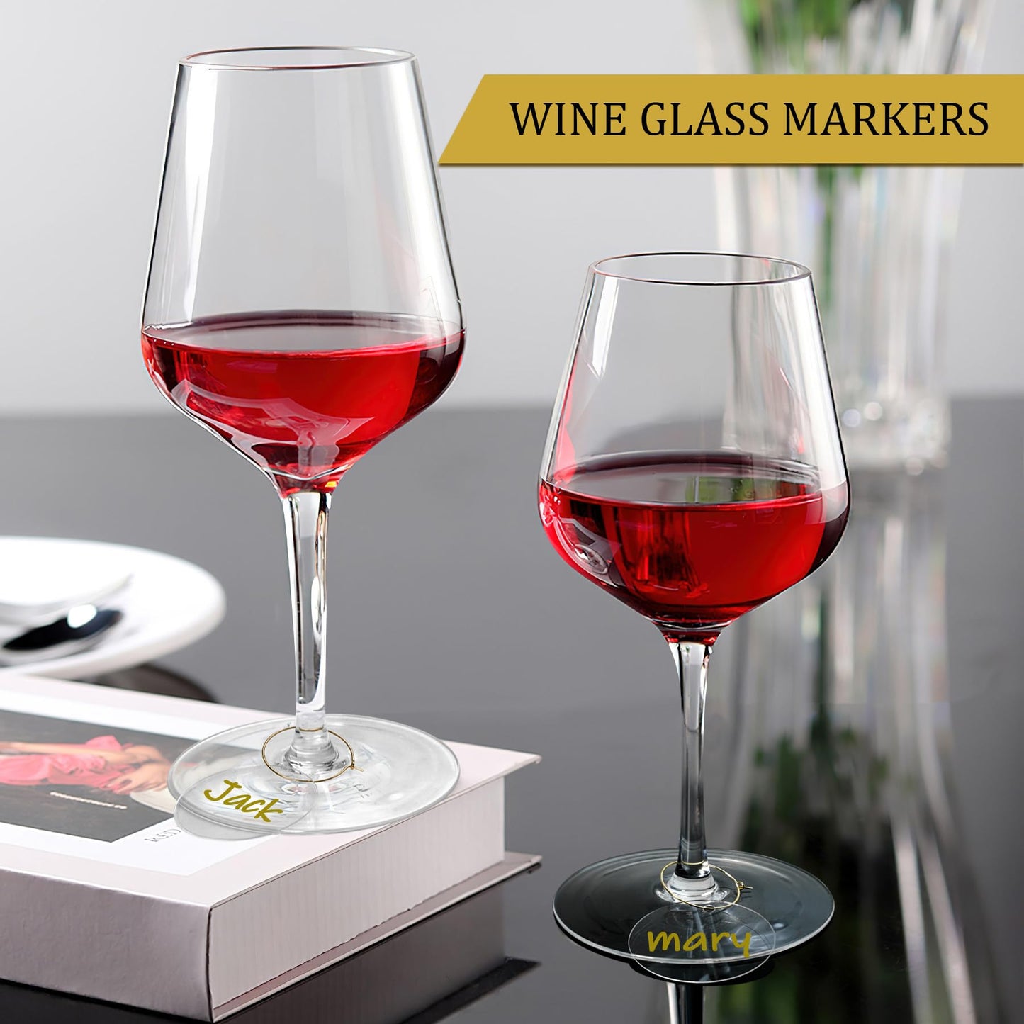 Philbinden 50 Stück Weinglasanhänger - Runde, unbeschriftete Acryl-Weinglasmarker für Stielgläser - Ideal für Weihnachts-, Hochzeits-, Weinproben-, Party-, Martini- und Geburtstagsdekorationen