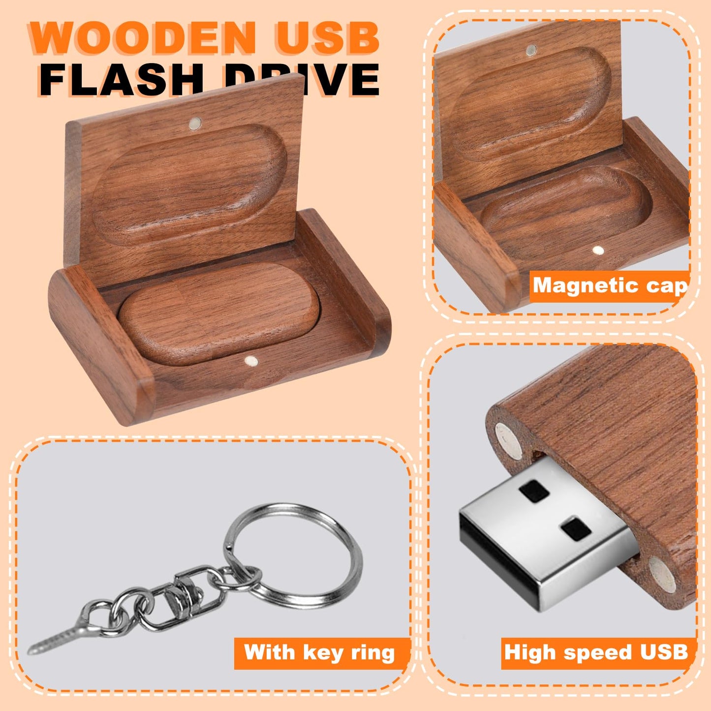 Neuartiger USB-2.0-Stick aus Holz, 16 GB Speicherkapazität, ellipsenförmiger USB-Stick mit Holzbox
