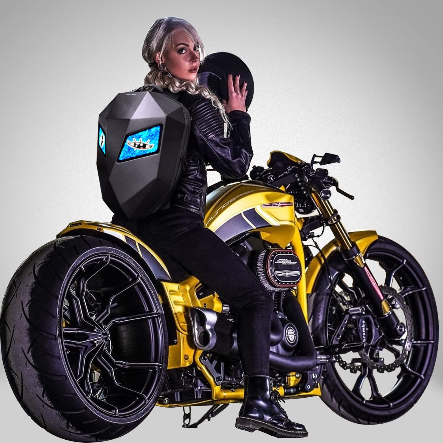 Crelander LED Knight Backpack, 19inch App Control Motorcycle Backpack with DIY Programmable Full Color Screen Waterproof Large Capacity Hard Shell Helmet Bag DIY Pixel Art Animation Laptop Daypack