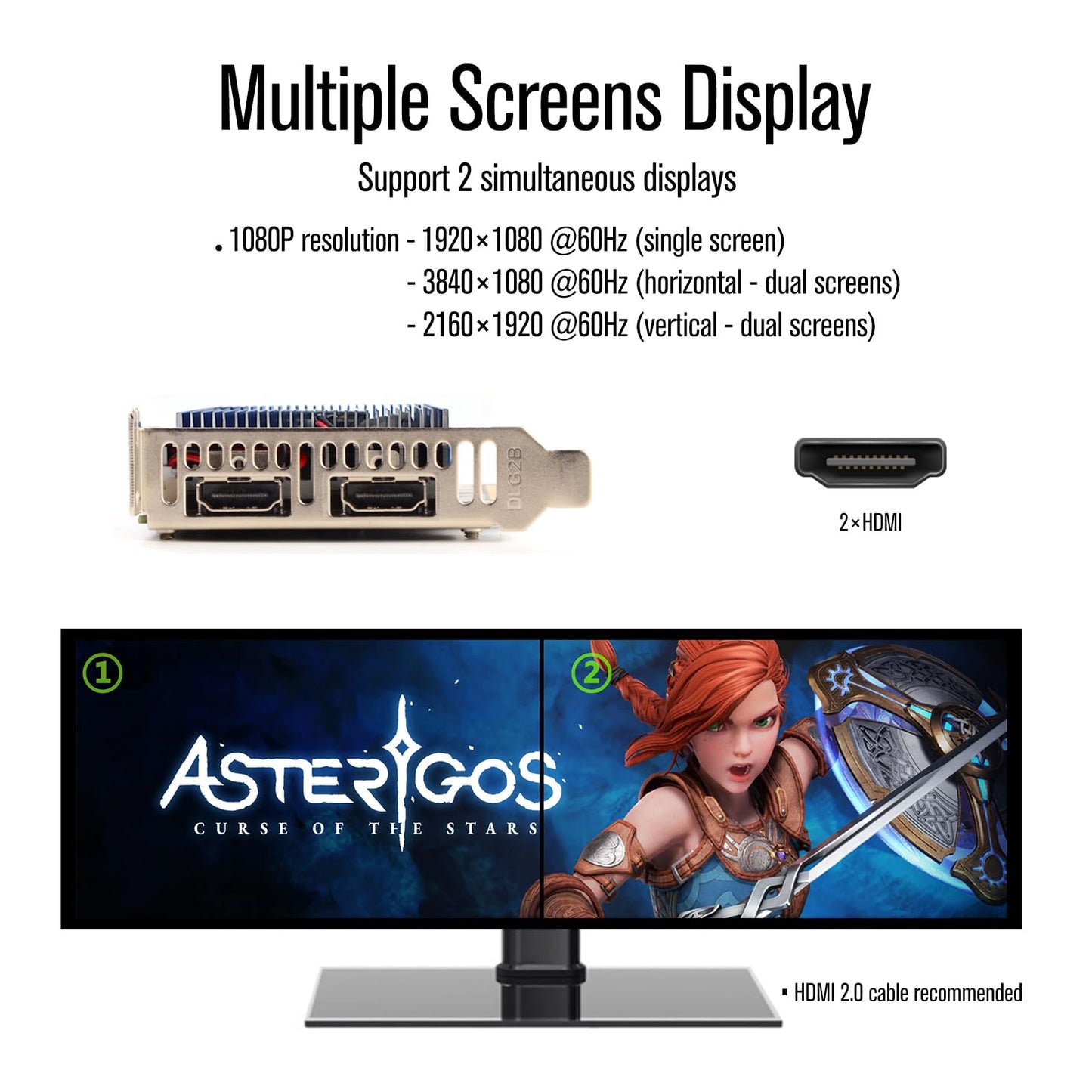 SRhonyra R5 230 Low Profile Grafikkarte, 2 GB DDR3, Dual HDMI, 1080p, PCIe 2.0 x16 Bus-Stromversorgung, unterstützt Spleißmodus, 20 Watt, SFF-GPU