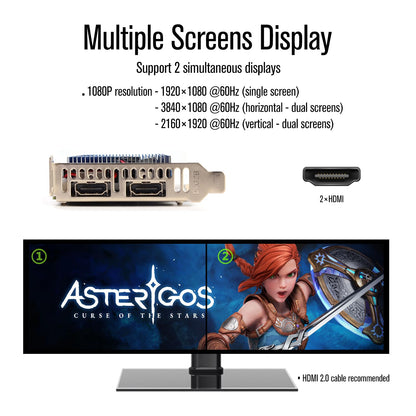 SRhonyra R5 230 Low Profile Grafikkarte, 2 GB DDR3, Dual HDMI, 1080p, PCIe 2.0 x16 Bus-Stromversorgung, unterstützt Spleißmodus, 20 Watt, SFF-GPU