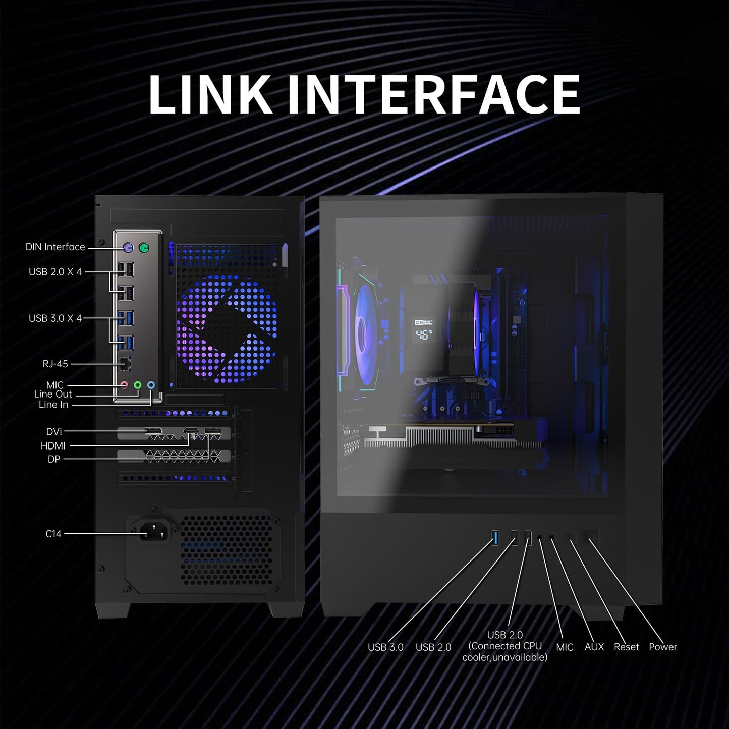 OKAMUS Gaming-PC, i7-CPU, RX 590 8GB-Grafikkarte, 1TB NVMe SSD, 32GB DDR4 ECC RAM, RGB-Lüfter, 550W Netzteil (i7+RX 590+1T +32G)