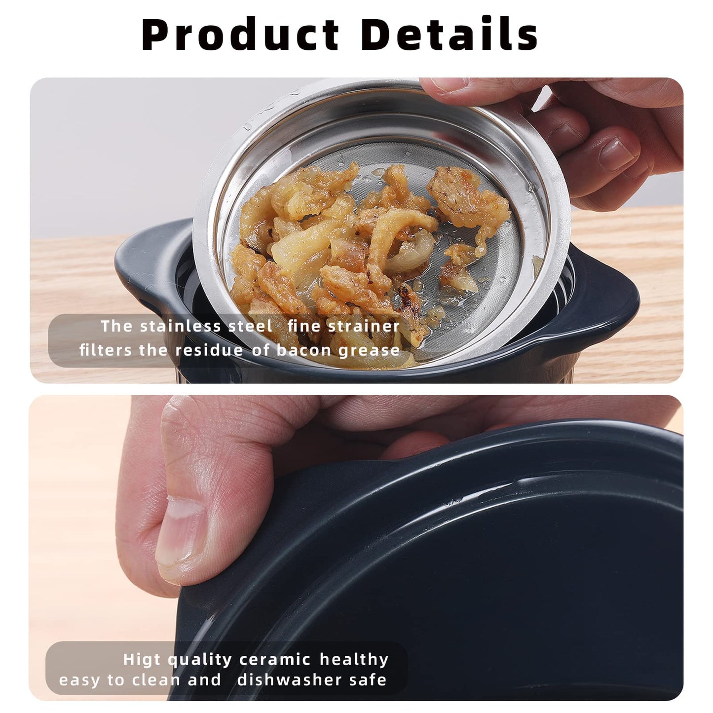 ONTUBE Keramik-Aufbewahrungsbehälter für Speckfett mit Sieb, Frittieröl-Aufbewahrungsdose, Türkis 