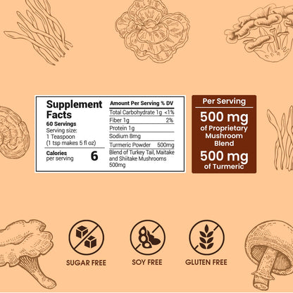 Instant-Pilzkaffee (60 Portionen) – Für mehr Konzentration und eine gesunde Ernährung – mit Schmetterlingsporling, Maitake, Shiitake und Kurkuma, gemischt mit 100 % Arabica-Kaffee (mittlere Röstung)