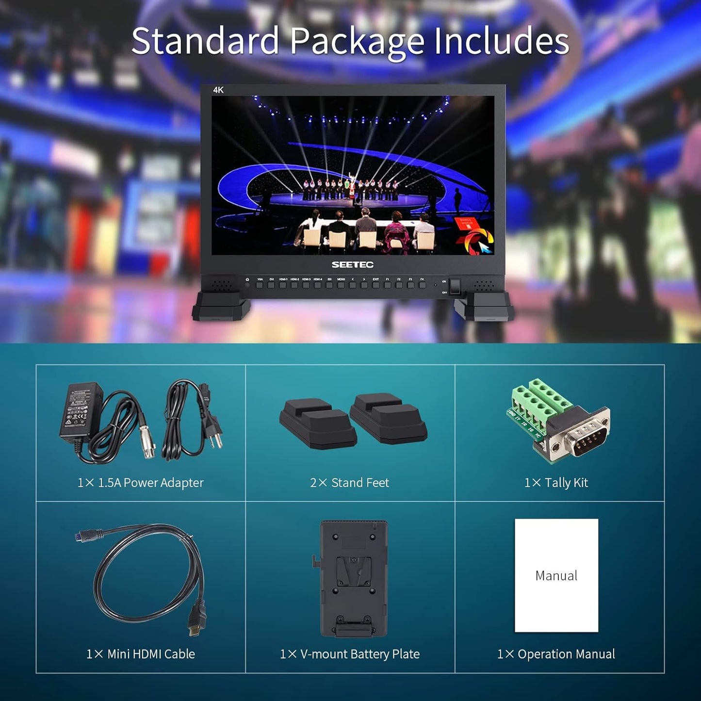 SEETEC 4K156-9HSD 15,6-Zoll-Broadcast-LCD-Monitor mit IPS-UHD-Display (3840 x 2160), SDI-Ein- und -Ausgang, 4 HDMI-Eingängen und Quad-Split-Display 