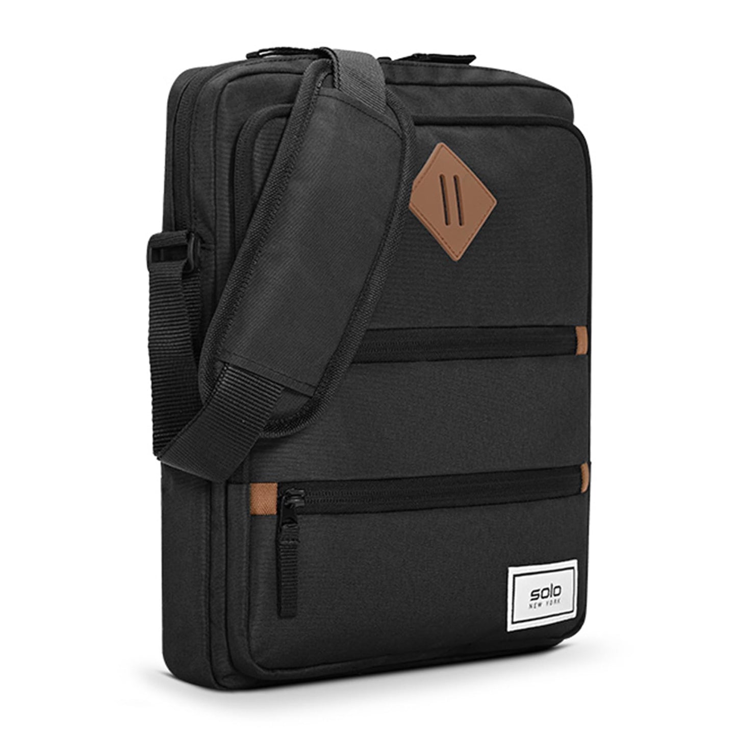 Solo New York Tablet Sling Bag for Women & Men - Crossbody Bag for Travel, Walking, & Hiking, Adjustable Shoulder Strap, Front Zippered Pockets, Fits 13" Tablets & 14" Laptops - Hydro, Black