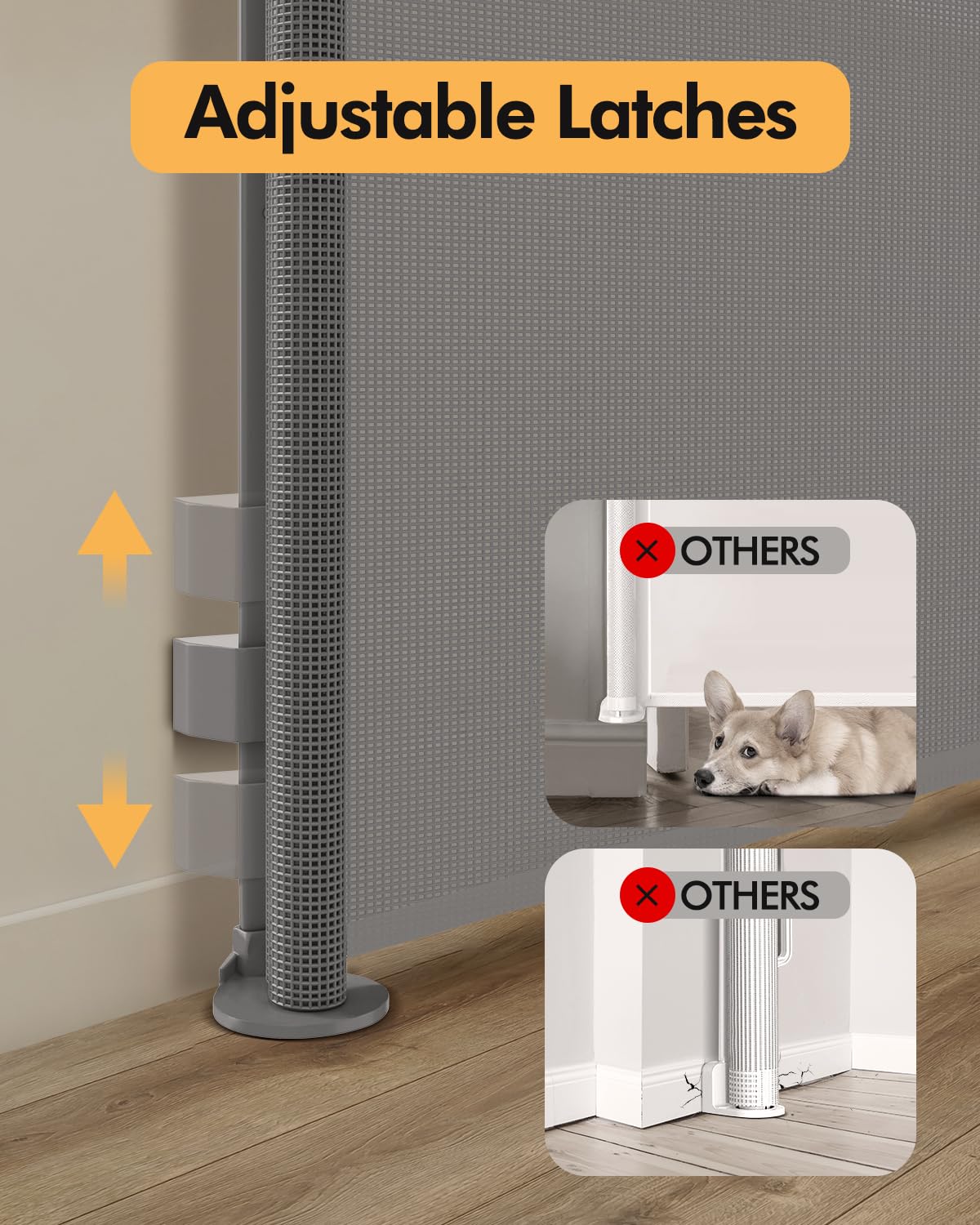 Einziehbares Babygitter für Treppen und Türen, 140 cm breit x 85 cm hoch, einfach zu installierendes Netz-Hundegitter für den Innen- und Außenbereich, Haustier- und Hundesicherheitsgitter für Flure (Grau)