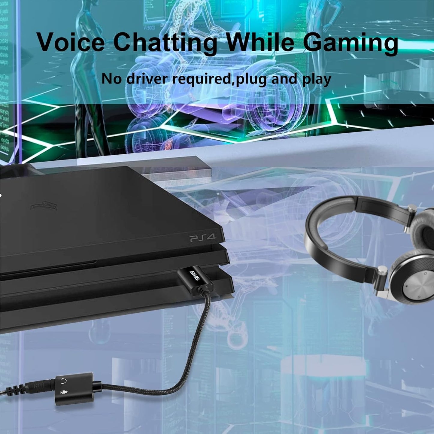 ENVEL USB to 3.5mm Audio Adapter,Aux to USB Stereo Sound Card with Dual TRS 3-Pole 3.5mm Headphone and Microphone Jack for PS4/PS5/PC/Laptop, Built-in Chip Headphone Adapter (Black Pro)