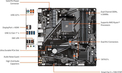 Micro Center AMD Ryzen 5 5500 Desktop-Prozessor mit GIGABYTE B550M K Motherboard (Micro-ATX, DDR4, Dual M.2, SATA 6Gb/s, PCIe 4.0)