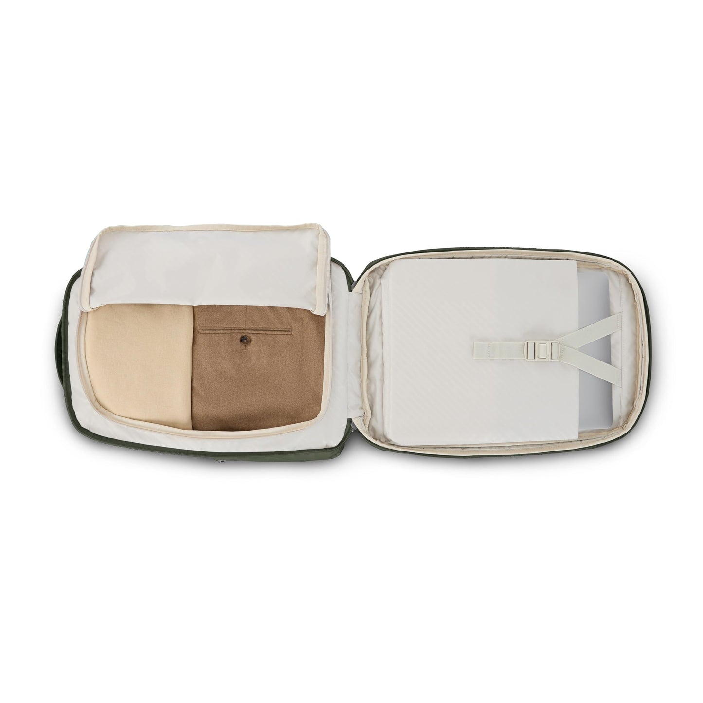 Samsonite Paralux 2-in-1 Reiserucksack, umwandelbar in Haupttasche + Notfalltasche, flach zusammenfaltbar, StackIt™-Gurt, Laptopfach &amp; integrierter AirTag™-Halter – Business- &amp; Abenteuerreiserucksack – Olivgrün