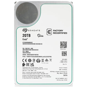 Seagate Exos 20 TB 7.200 U/min SATA 6 Gbit/s 3,5 Zoll Enterprise HDD ST20000NM002C (Generalüberholt)