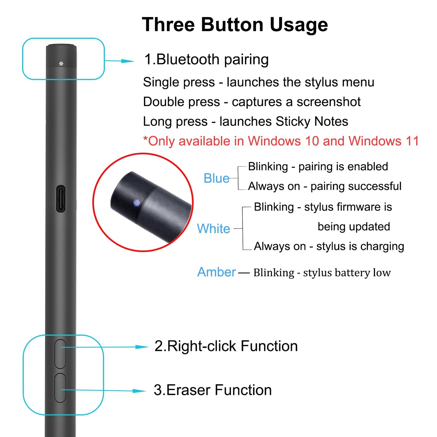 Wiederaufladbarer Premium-Aktivstift für Dell Active Pen PN7522W Laptops, kompatibel mit Dell 2-in-1-Laptops Inspiron 7420/7425/7430/7435/7620/7630 und Latitude 5300/5340/7210/7320/7410/9330/9520
