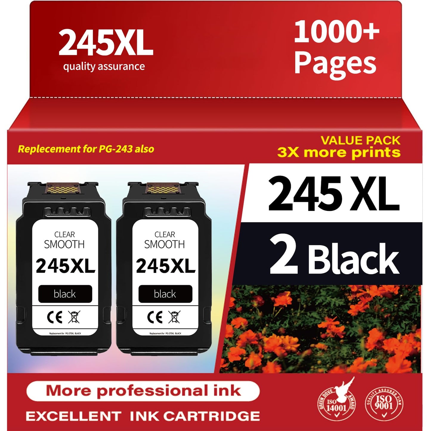 PFKink 245XL Schwarze Tintenpatrone als Ersatz für Canon PG-245, PG-245XL, PG 245, 245XL, 245 XL und PG-243. Kompatibel mit Canon PIXMA MX492, MX490, MG2920, MG2420 und MG2520.