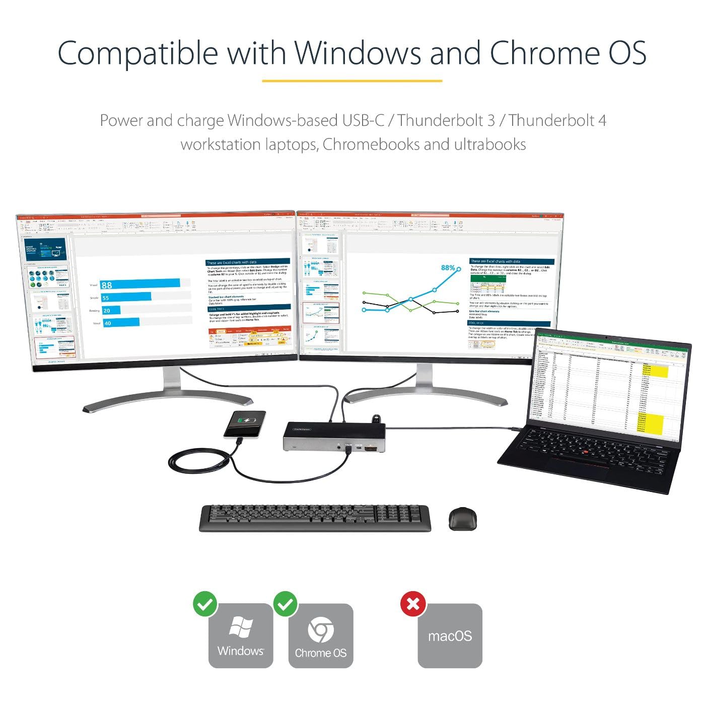 StarTech.com USB-C-Dockingstation – Dockingstation für drei 4K-Monitore mit USB Typ-C – 100 W Stromversorgung – DP 1.4 Alt Mode &amp; DSC, 2x DisplayPort 1.4/HDMI 2.0 – 6x USB (2x 10 Gbit/s), SD – Windows/Chrome (DK31C2DHSPD)