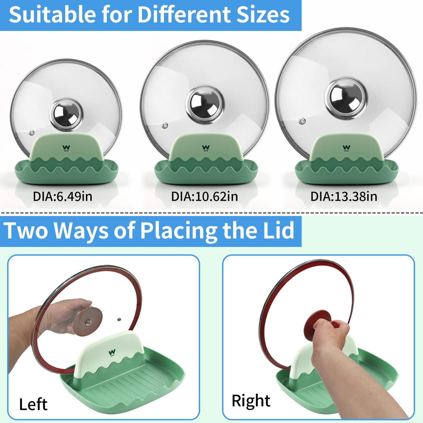 Löffel- und Deckelablage – 2er-Pack Löffelablage mit Deckelhalter, saubere und tropffreie Löffelablage für Herdplatten, hitzebeständige Utensilienablage für Löffel, Topfdeckel, Pfannenwender, Küchenutensilien, Gabeln (Grün)