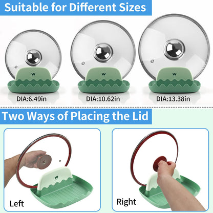Löffel- und Deckelablage – 2er-Pack Löffelablage mit Deckelhalter, saubere und tropffreie Löffelablage für Herdplatten, hitzebeständige Utensilienablage für Löffel, Topfdeckel, Pfannenwender, Küchenutensilien, Gabeln (Grün)
