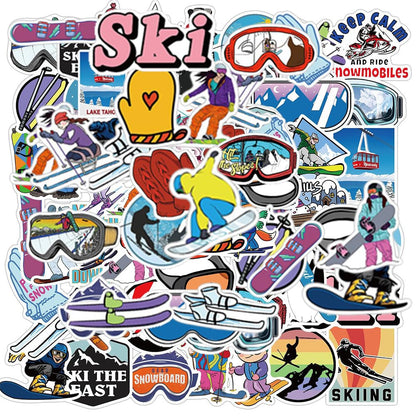 Ski-Aufkleber | 50 Stück wasserfeste Vinyl-Aufkleber für Wintersportarten wie Skihelm, Snowboard, Trinkflaschen, Fahrrad, Laptop, Kühlschrank, Gepäck, Computer, Handy und mehr