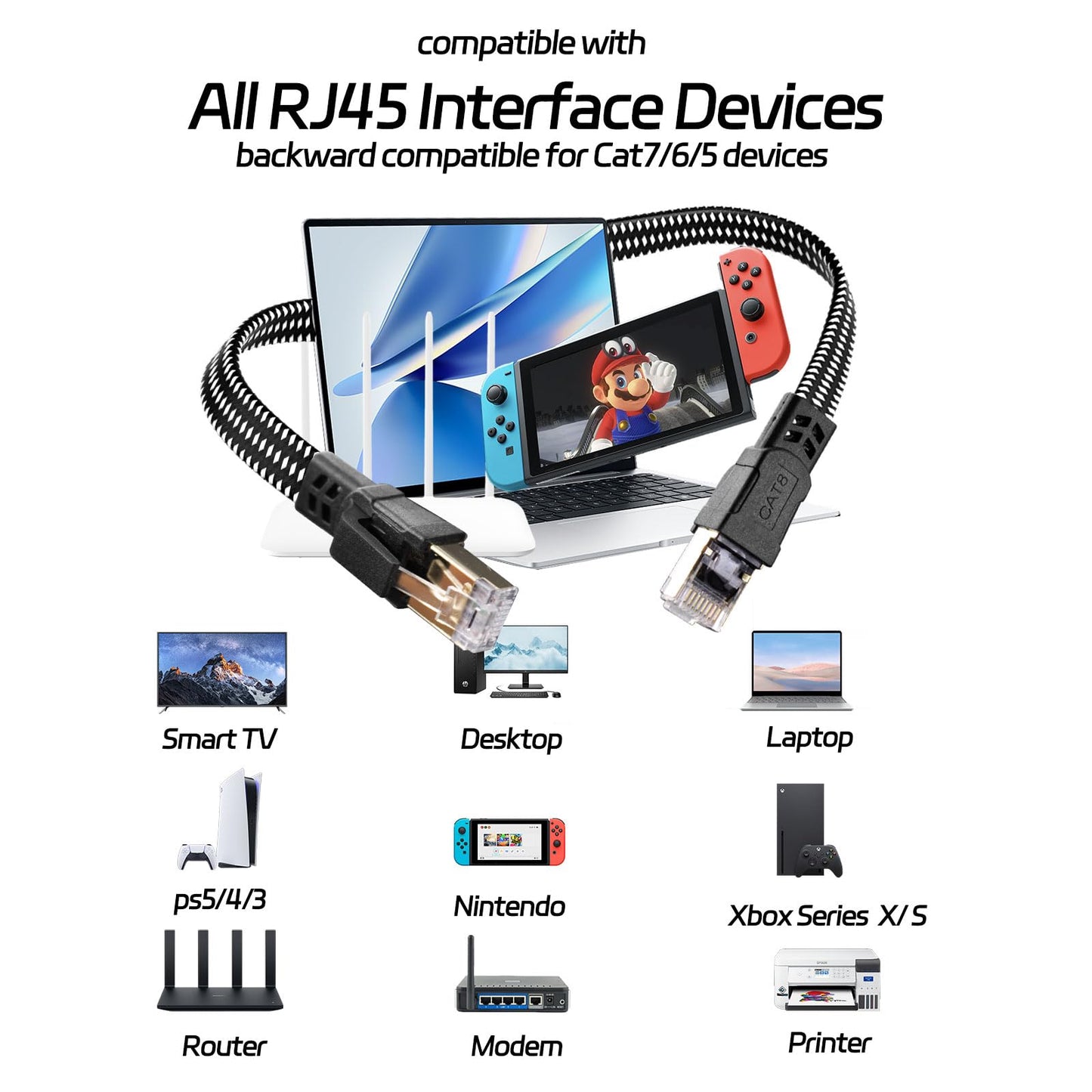 Ximhun Cat 8 Ethernet-Kabel, 15 m (50 Fuß), Hochgeschwindigkeits-Netzwerkkabel mit RJ45-Stecker, 40 Gbit/s, 2000 MHz, robustes, geschirmtes LAN-Kabel für den Innenbereich