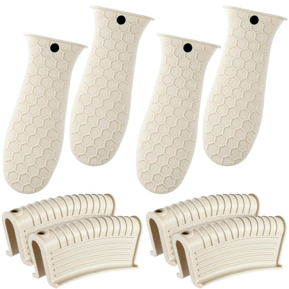 Patelai 8 Pcs Silicone Pot Holders Set Cast Iron Handle Cover Heat Resistant Pot Handle Covers Potholder Non Slip Reusable Pan Sleeve for Frying Pan Kitchen Supplies(Black)