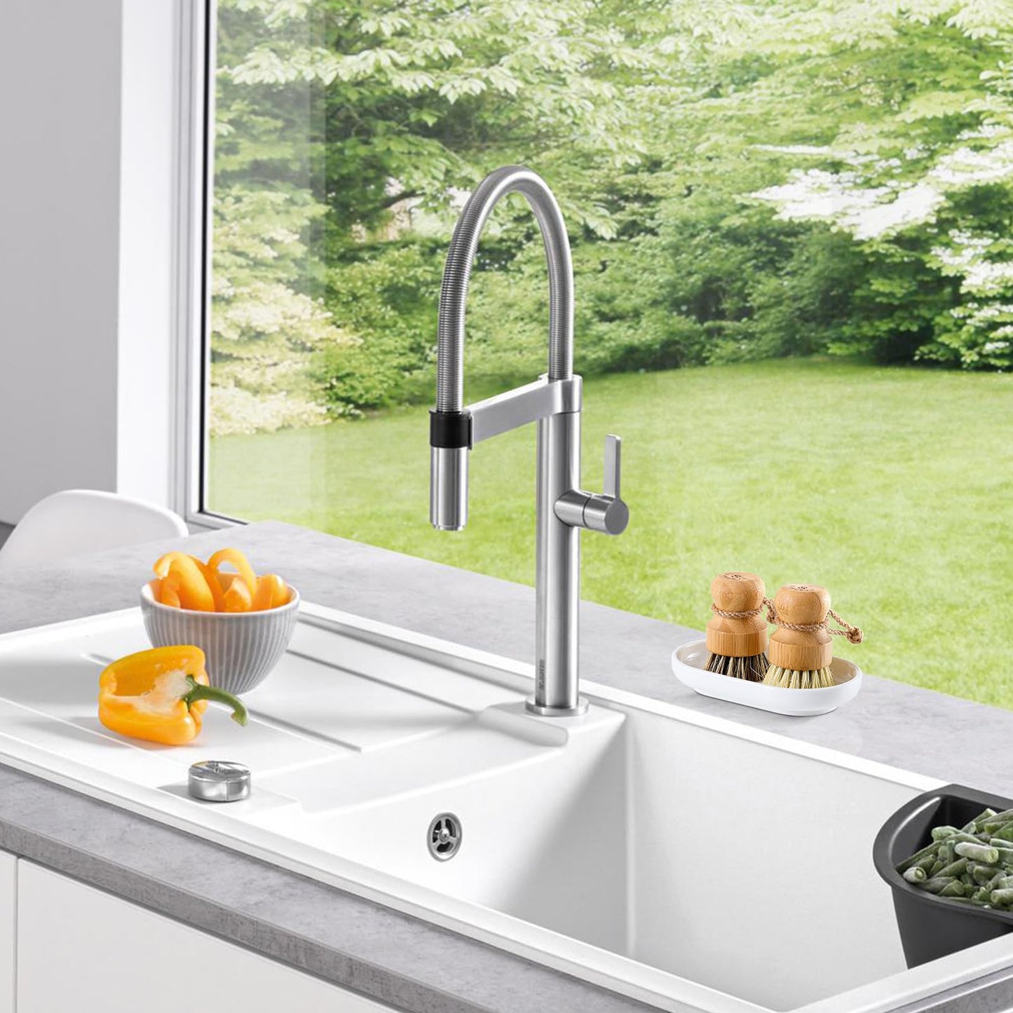 SUBEKYU Bambus-Spülbürste für die Küchenspüle, natürliche Holz-Spülbürste mit Sisalborsten für die Haushaltsreinigung, Gusseisentöpfe, Pfannen und Gemüse 