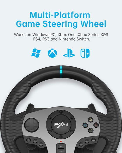 PXN V9 Gaming-Rennlenkrad mit Pedalen und Schalthebel, 270/900 Grad Lenkrad für PC, Xbox One, Xbox Series X/S, PS4, PS3 und Switch