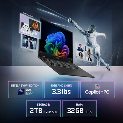 MSI Prestige 16 AI+ Evo 16" UHD+ OLED Laptop: Intel Ultra 7-258V, Intel Arc Graphics, 32 GB DDR5, 2 TB NVMe SSD, HDMI, Wi-Fi 7, Windows 11 Pro: Stellar Gray B2VMG-058US