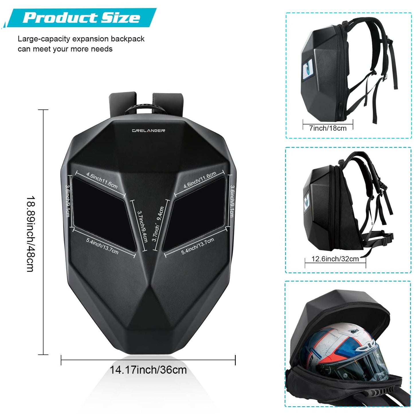 Crelander LED Knight Backpack, 19inch App Control Motorcycle Backpack with DIY Programmable Full Color Screen Waterproof Large Capacity Hard Shell Helmet Bag DIY Pixel Art Animation Laptop Daypack