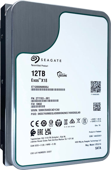 Seagate Exos X18 12 TB 7200 U/min 512e/4Kn SATA 6 Gbit/s 256 MB Cache 3,5-Zoll Enterprise HDD (ST12000NM000J) (Generalüberholt)