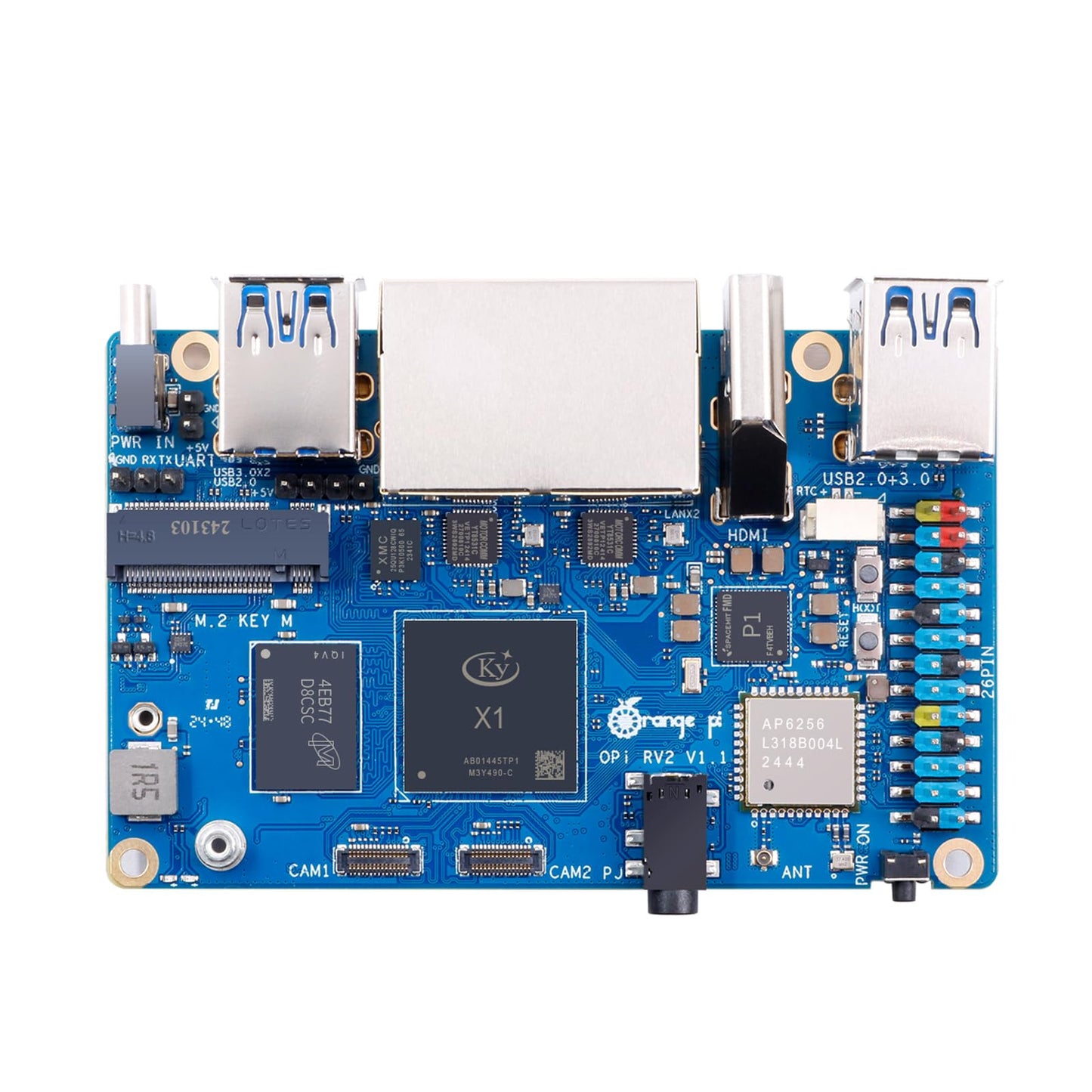Orange Pi RV2 8GB RAM LPDDR4X RISC V 8 Core 2Tops KI Arithmetik Power Entwicklungsboard, Wi-Fi 5+BT 5 mit BLE-Unterstützung Einplatinencomputer läuft mit Ubuntu24.04 (8GB)