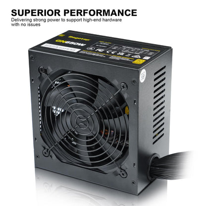 Segotep 650W 80 Plus Gold zertifiziertes, nicht-modulares ATX-Netzteil mit 6+2-Pin-Anschlüssen, PFC-Schutz und RoHS-Konformität, 120-mm-Silent-Lüfter, Gaming-Netzteil GN-650 Schwarz