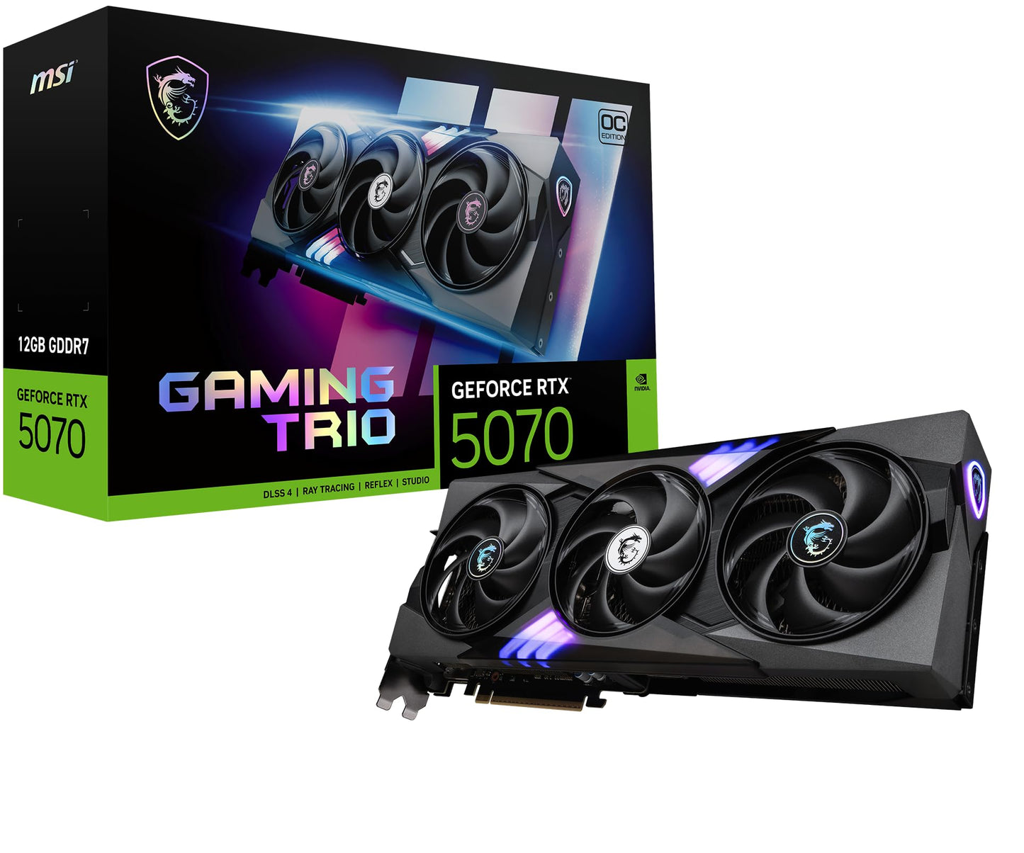 MSI RTX 5070 12G Gaming Trio OC Grafikkarte (12 GB GDDR7, 192-Bit, Extreme Performance: 2625 MHz, DisplayPort x3 2.1a, HDMI 2.1b, NVIDIA Blackwell Architektur)