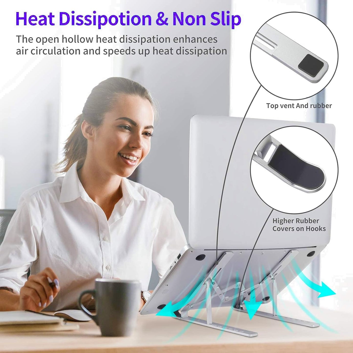 Laptopständer, Laptop-Erhöhung, Computerständer für den Schreibtisch, verstellbarer, faltbarer, tragbarer Desktop-Halter aus Aluminium, kompatibel mit MacBook Air Pro, iPad, Lenovo, 10-15,6" Laptops und Tablets (Silber) 