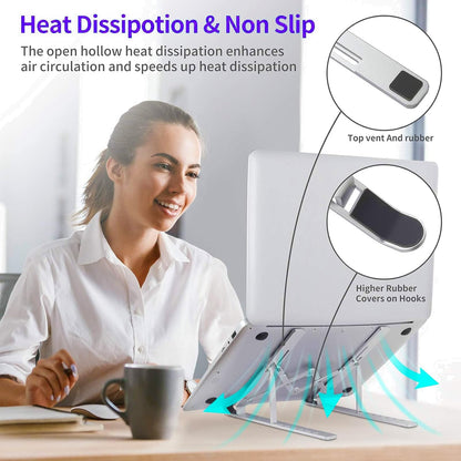 Laptopständer, Laptop-Erhöhung, Computerständer für den Schreibtisch, verstellbarer, faltbarer, tragbarer Desktop-Halter aus Aluminium, kompatibel mit MacBook Air Pro, iPad, Lenovo, 10-15,6" Laptops und Tablets (Silber) 