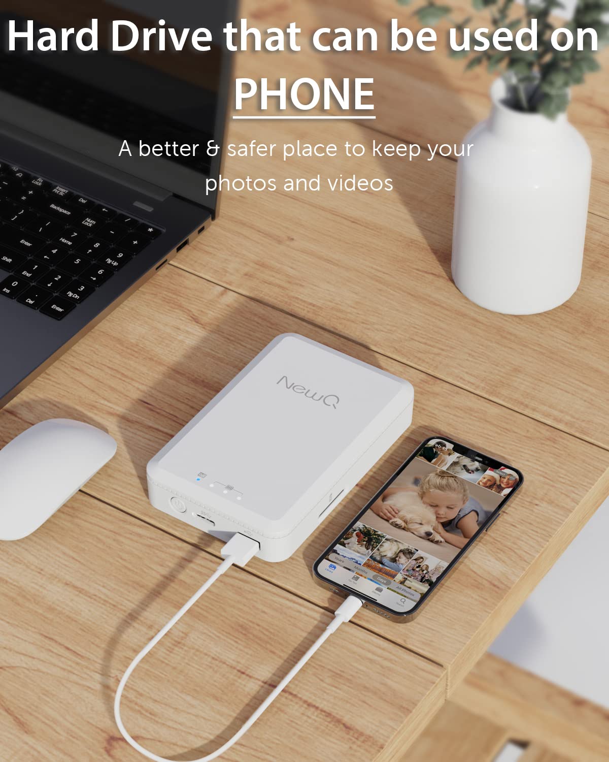 NEWQ 1 TB externe Festplatte für iPhone, iPad, MacBook – USB 3.0, 2.0, 2.0 3.0 – Kompatibel mit iOS &amp; Android, Speichern von Fotos, Videos, Musik, Dokumenten