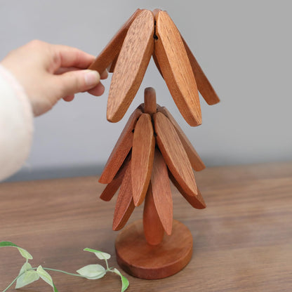 Quelgt Tree Shape Trivets - 3 Wooden Trivet + 1 Stand for Kitchen Decor