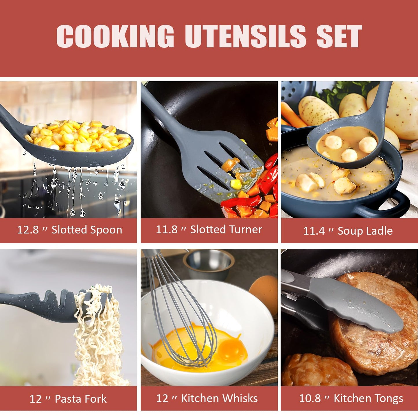 RAXCO Cooking Utensils Set,18-Piece Damascus Texture Knifes and Kitchen Gadgets,Integrated Storage,Grey