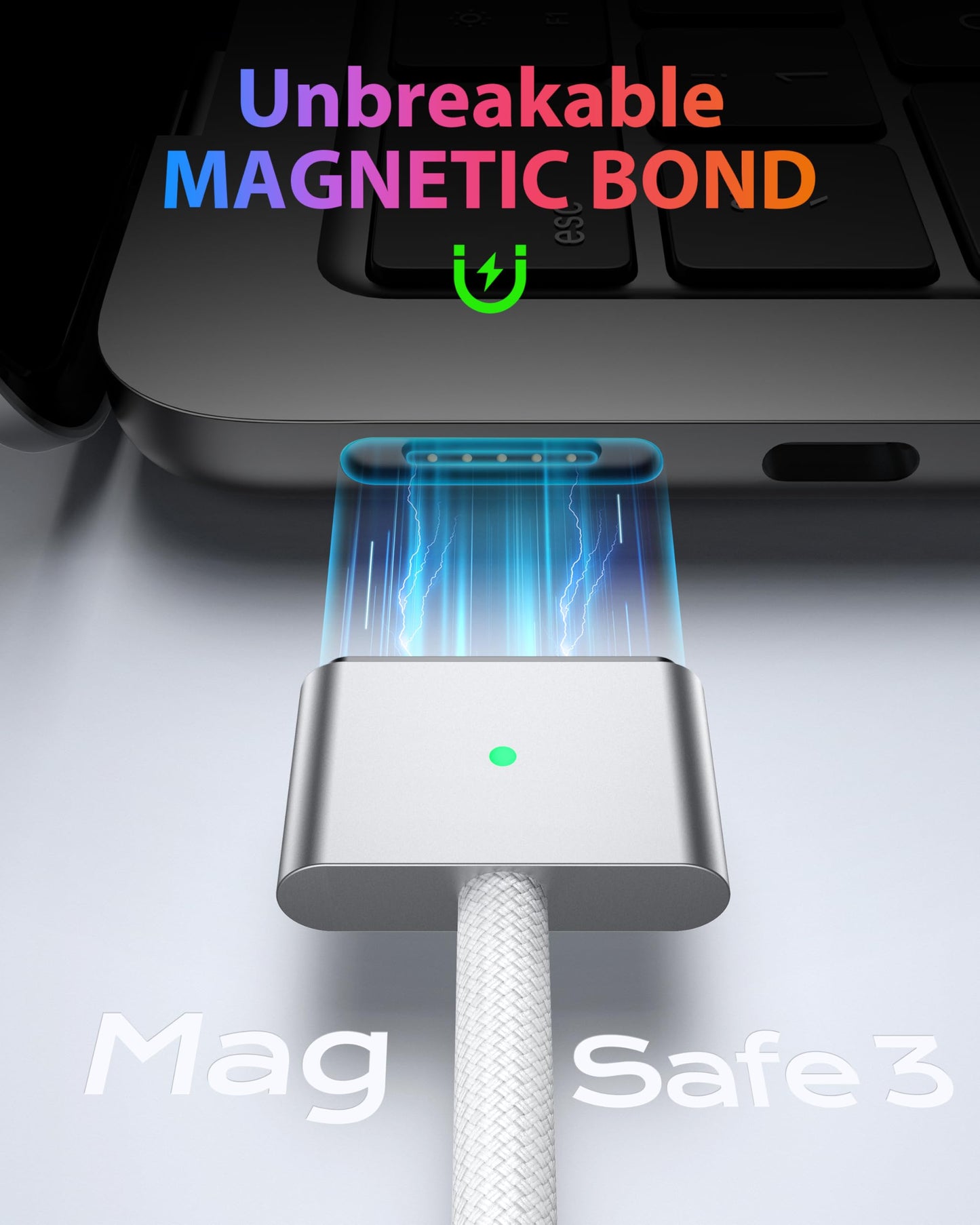 Stouchi USB-C auf Magnetkabel 3 (2 m), 140 W Schnellladefunktion für MacBook Air (15"/13" M4 2025, M3 2024, M2 2023, M2 2022), Pro (16"/14" 2024/2023/2021) – Weiß