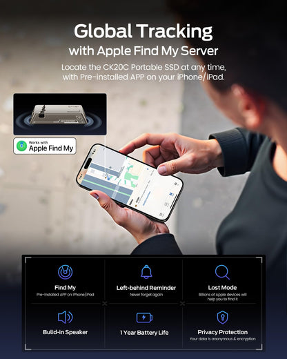 MOVE SPEED 2 TB Portable SSD mit Apple „Wo ist?“-Tracking und Magnetbefestigung – 2060 MB/s Lesegeschwindigkeit, kompatibel mit iPhone 15/16/17 und PC, ultraleichtes Design aus Zinklegierung
