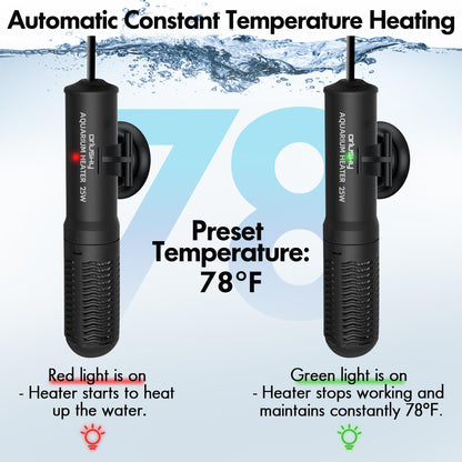 Orlushy 25W Kleiner Tauchheizer für Aquarien, Konstanttemperatur-Heizung für Betta-Fische (78℉) für 1-6 Gallonen Süß- und Meerwasseraquarien
