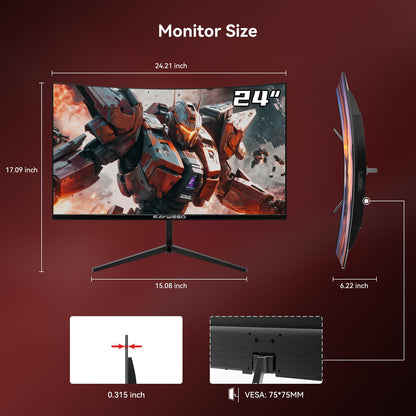 Raywego 24 inch Curved Monitor 100Hz 1ms, Computer Gaming Monitor FHD 1920×1080P,3000:1 Contrast Ratio, with FreeSync & Eye-Care Technology, HDMI×1,VGA×1 for Gaming Home Office,Wall Mount Install